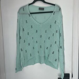 Wooden Ships Light Green Pineapple V-Neck Sweater